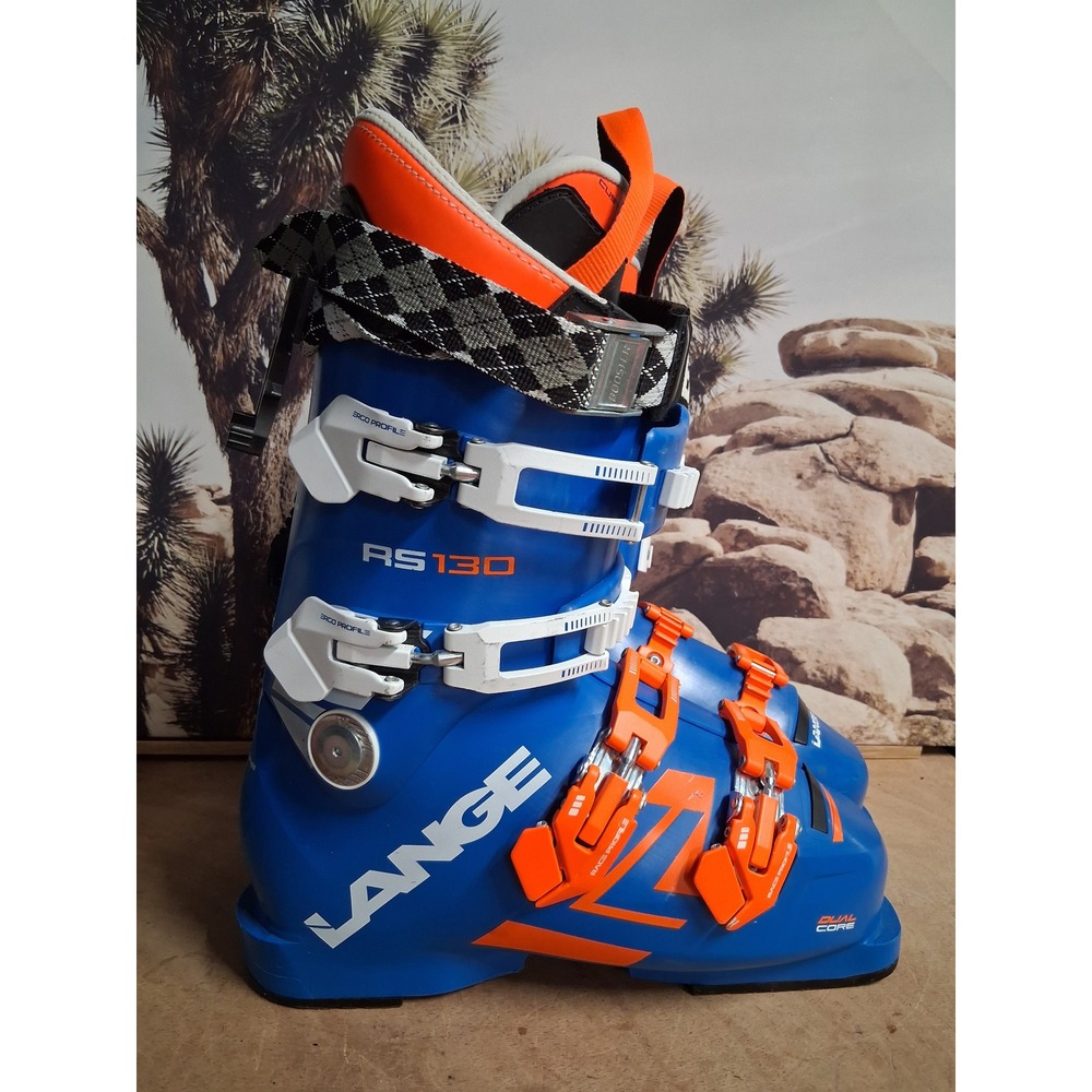 Lange RS 130 Ski Boots Blue Orange Dual Core Booster Strap 24 24.5 286mm